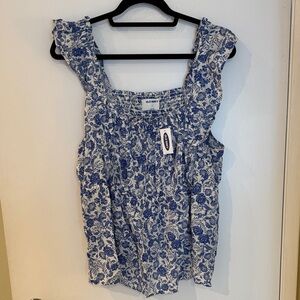 Old Navy White and Blue Floral Blouse